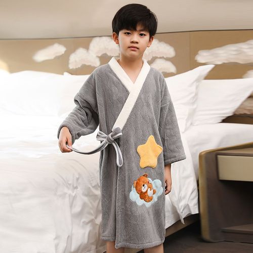 儿童浴袍式浴巾吸水速干长袖斜对襟法兰绒睡衣可穿裹亲子洗澡新款