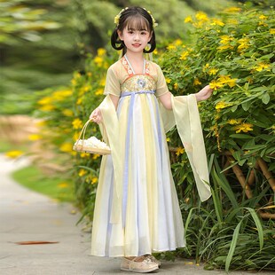 薄款 中国风夏装 2024新款 超仙唐装 古风连衣裙 儿童古装 汉服女童夏季