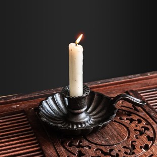 鄉(xiāng)村復(fù)古鑄i鐵鐵藝燭臺(tái)蠟燭底座婚慶布置道具酒店家居飾品擺 美式