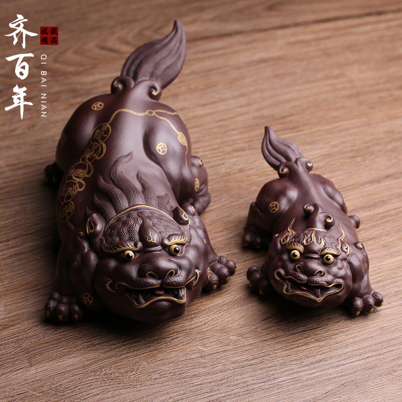 宜兴原矿紫砂茶宠招财貔貅茶玩金蟾养纯手工名家茶台饰