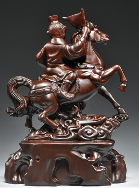 黑檀木雕马上封侯家居客厅办公装饰品红木工艺品事业商务礼品