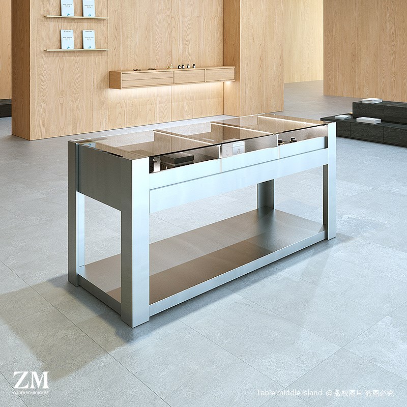 不锈钢中岛台玻璃展示柜现代简约眼镜店流水台抽屉首饰陈列柜定制