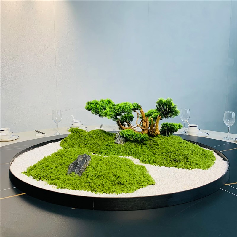 酒店圆桌转盘中间摆件餐桌中心摆花圆形装饰微景观枯山水沙盘摆台