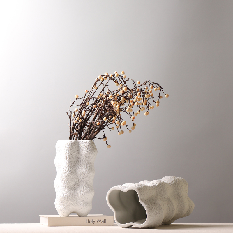 现代创意四足陶瓷花瓶售楼部样板间大厅宽口径插花装饰品