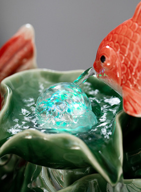 陶瓷自动循环流水鱼盆鱼池鱼缸搭配喷泉瀑布造景装饰品