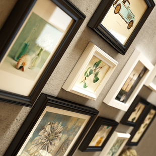 欧锋小墙面照片墙相片墙创意实木挂墙相框黑白相框墙客厅