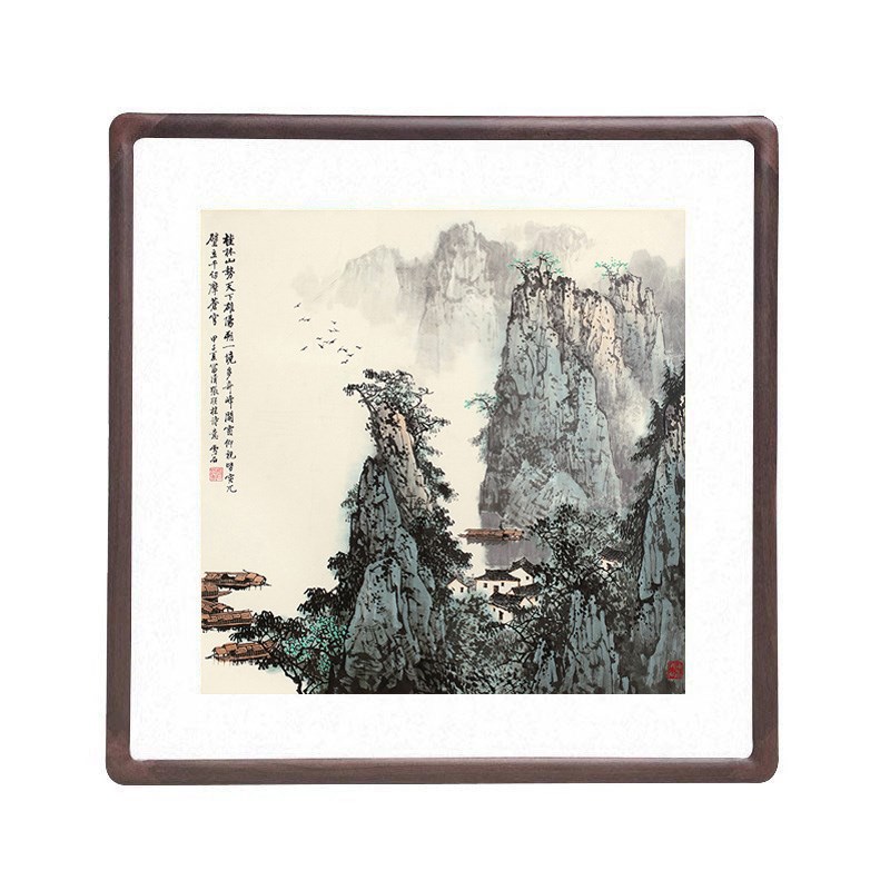 白雪石桂林山水斗方形国画已裱框新客厅玄关饰画办公室壁画