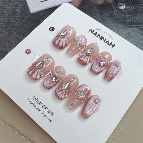 仙女裙摆纯手工穿戴甲级感显白美C甲2023年新款新娘定制中长款