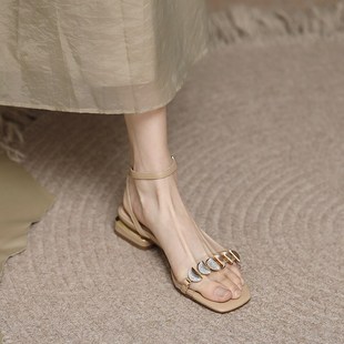 夏 子女2025Z年新款 原野仙女晚风温柔配裙子 低跟一字带平底凉鞋