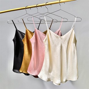 篙级感小吊带背心女 醋酸缎面褶皱肌理感V领显瘦修身 2025b夏季 新款