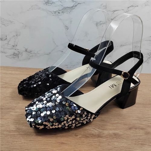 法式包头凉鞋女h夏季外穿2025年新款配裙子粗跟百搭亮片气质高跟