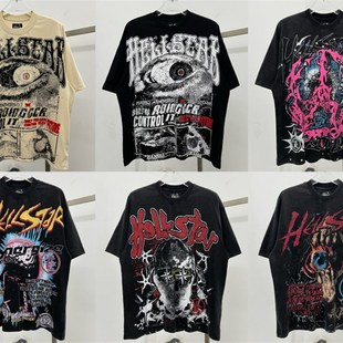 男女宽松半袖 地狱之星满印涂鸦印花短袖 T恤 超火小e众潮牌夏季 美式