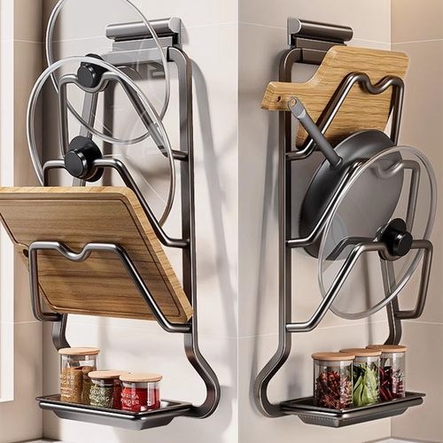 锅盖架免打孔壁挂m厨房置物架菜板放置架收纳用品大全神器砧板架