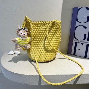时尚 百搭子母斜挎 编织水桶包高级感软皮单肩y包包女2025新款