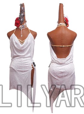 新款拉丁舞c表演服比赛服成人女定制儿童白色伦巴舞裙练功服恰恰