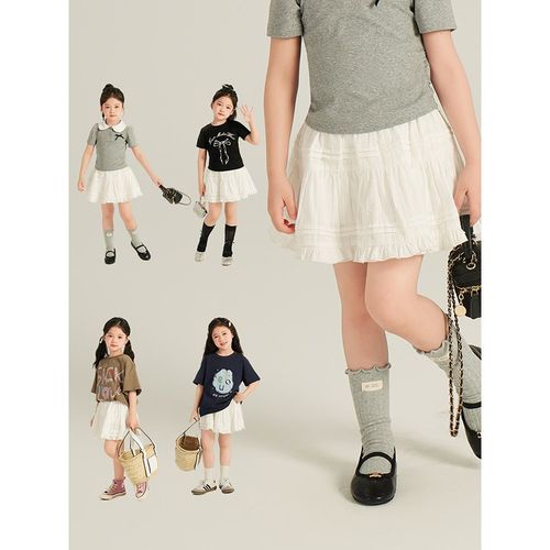 女童芭蕾风A字公主蓬蓬裙2024B夏新款儿童甜美蕾丝半身裙宝宝短裙