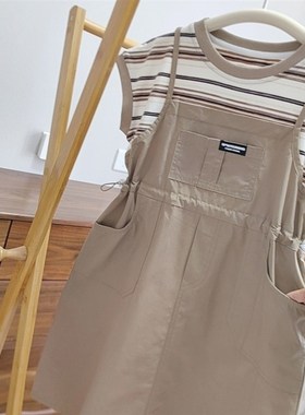 更好的版本 120170码女童y假两件连衣裙 工装风背带裙 条纹可收