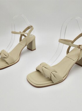 断码处理202j4夏季新款露趾粗跟简约纯色百搭配裙子一字带女凉鞋