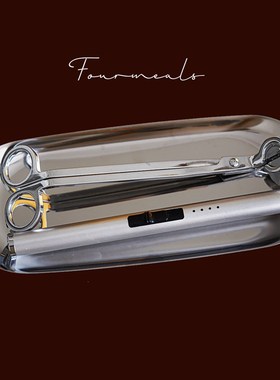 银色衬裙灭烛剪脉p冲点火器套装点香薰蜡烛工具烛台托盘三件