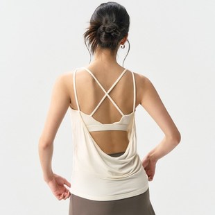 假两件瑜伽背心罩衫女美抱婴袋胸垫速干H普拉训练服运动吊带健身