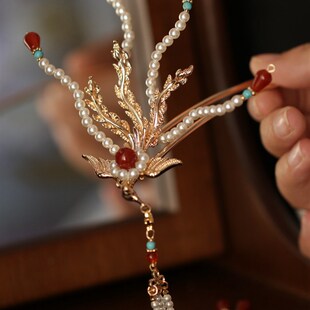 国潮偏凤a汉服明制发钗金丝凤头饰凤钗步摇发簪女高级感簪子女古