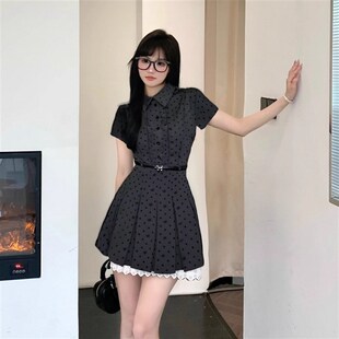 送腰带有里布韩系连衣裙2r025新学院风穿搭收腰显瘦a字短裙D0865A