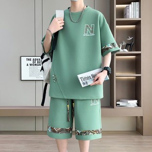 潮牌大码 新款 休闲运动套装 男士 百搭两件 凌越男装 时尚 店202j5夏季