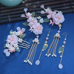 汉服头饰琉璃发冠边夹套装古装配B饰超仙发饰发夹古风流苏步摇发