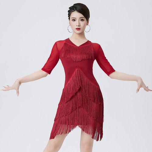 拉丁舞表演出服装202q5新款流苏舞蹈连衣裙专业成人比赛团队练功