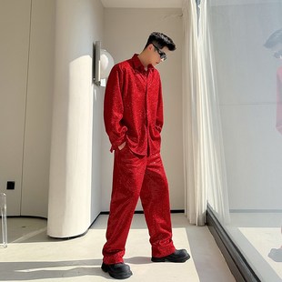 演T出休闲裤 男设计感亮闪闪炸街时尚 两件 套装 高级感小众亮片衬衫