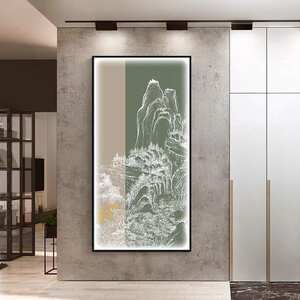 重阙飞宫新中式玄关轻奢装饰画竖款走廊过道挂画中国风建筑壁画灯