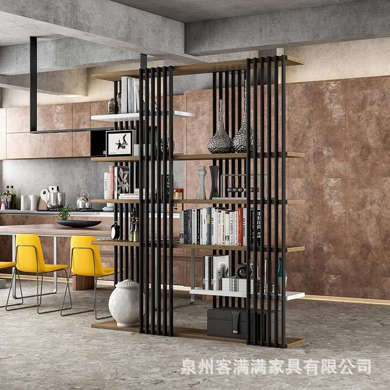 网红书架落地创意客厅铁艺隔断置物架设计师家具loft实木架子个性