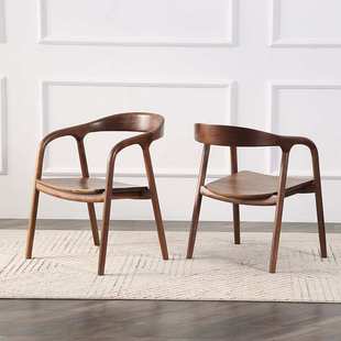 新中式设计黑胡桃木创意简约做旧舒密特书房圈椅现货实木餐椅北欧