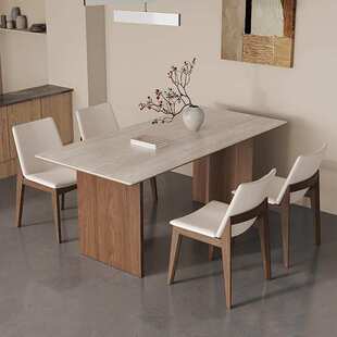 德利丰岩板餐桌椅组合家用小户型洞石饭桌设计师长方形T型实木桌