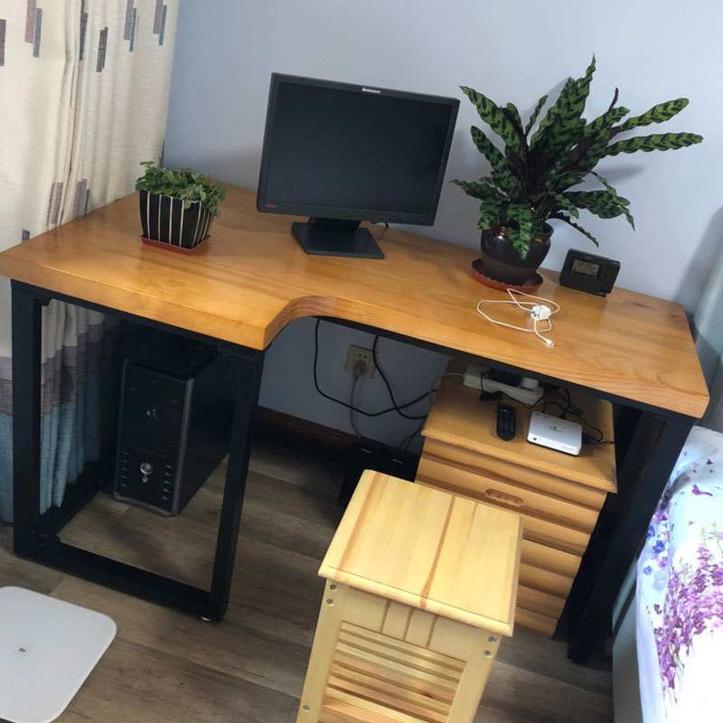 实木L型书桌转角电脑台式拐角靠墙角卧室工作台家用客厅办公桌子