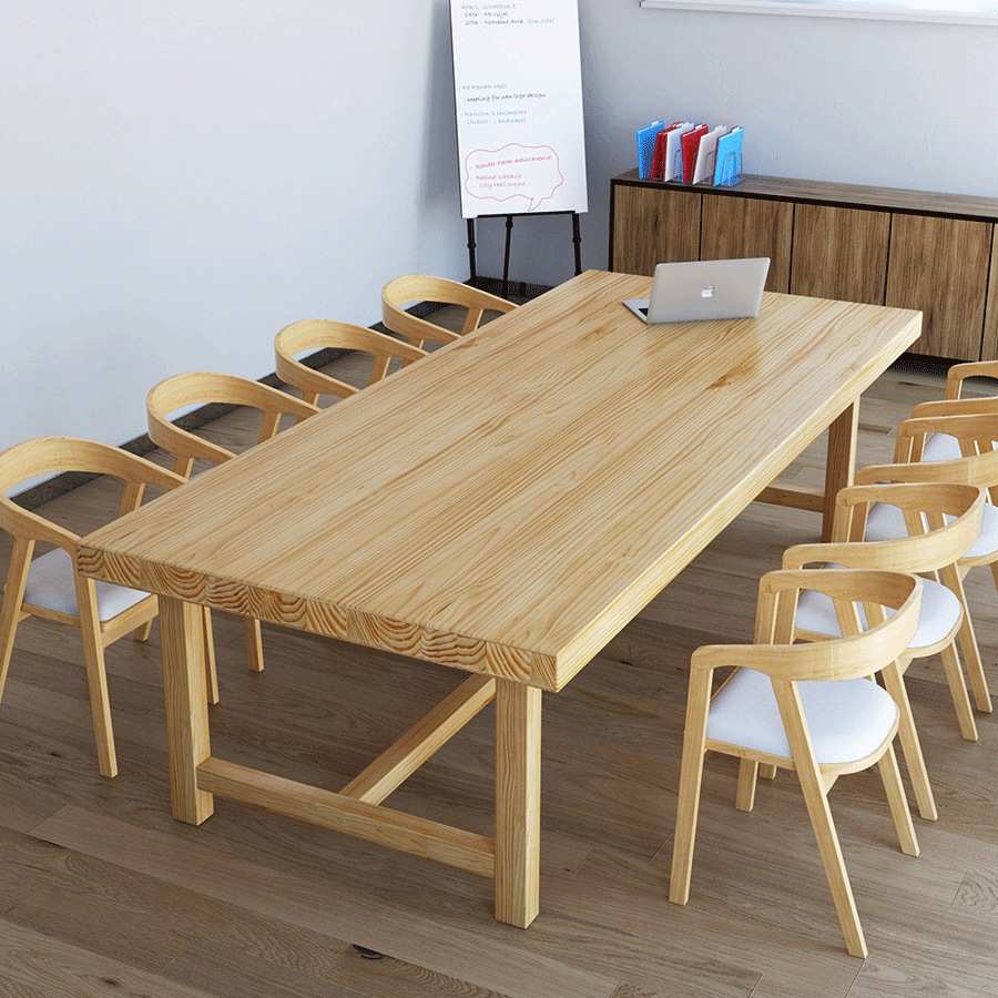 原木色实木大板洽谈会议桌长条办公桌酒店商务餐桌饭堂食堂餐厅饭