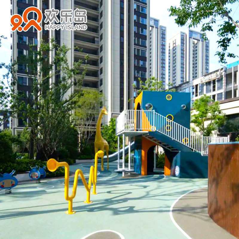 小区平台小屋不锈钢滑梯无动力游乐设备组合攀爬亲子乐园规划设计