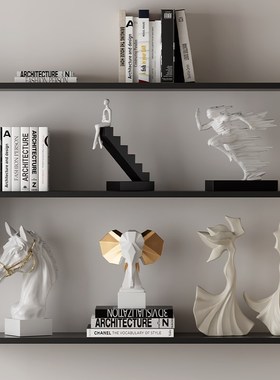 办公室书柜展示架艺术雕塑装饰品摆件高级感客厅酒柜书房软装摆设