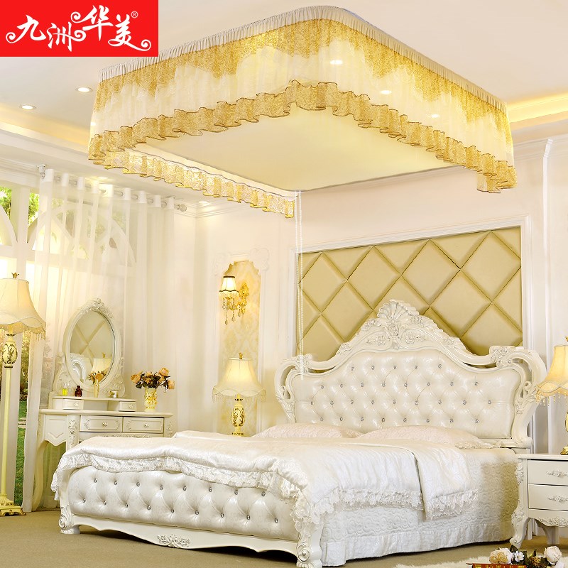 智能升降蚊帐吊顶天花轨道拉珠系统方顶不锈钢加厚加密帐纱家用