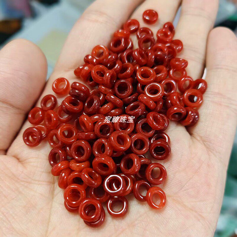 翡翠红翡大孔玉环吊环跑环甜甜圈玉石散珠红干青DIY手链饰品配件