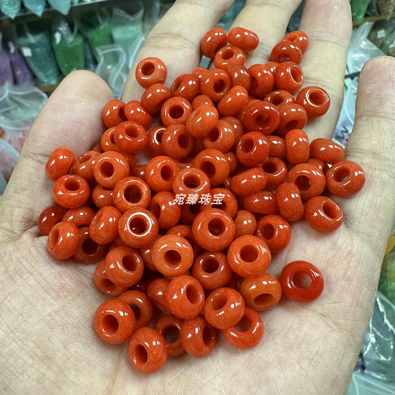 翡翠红翡色石英岩玉算盘珠玉环跑环手链串珠diy手作材料配件批发