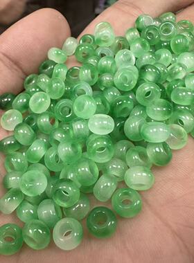 飘绿色大孔算盘珠玉石散珠装饰8x4mm大孔面包圈diy玉石饰品隔片