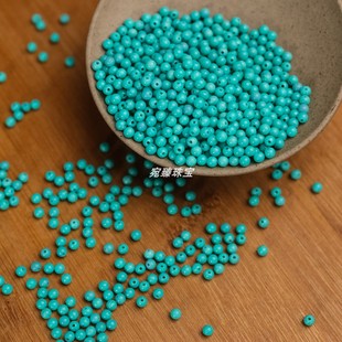 天然绿松石散珠3mm小米珠手工diy小圆珠玉石饰品手串高瓷手链项链