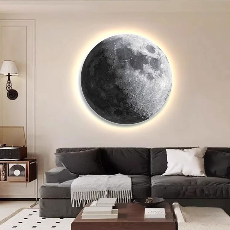 LED氛围灯月球圆形装饰画高级感玄关走廊过道壁灯客厅灯光画挂画