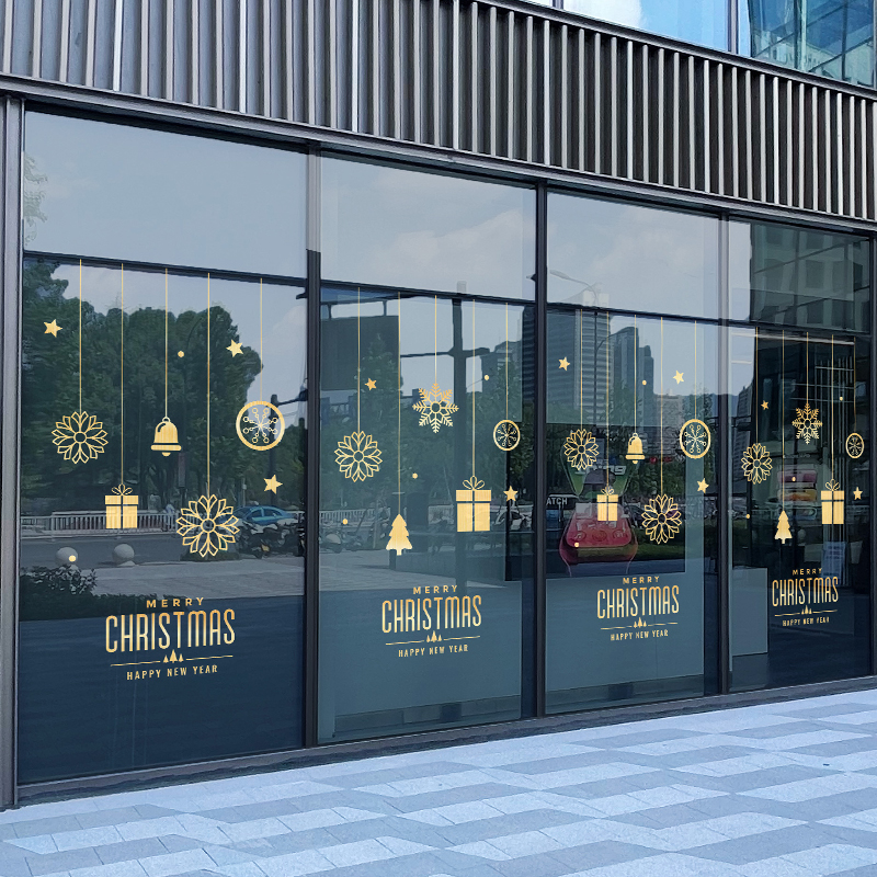 耶诞玻璃贴纸耶诞节静电贴场景布置墙面门贴烫金门饰店铺贴画装扮