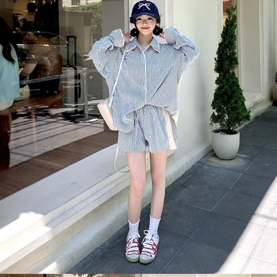 Azmi拼接条纹衬衫女长袖