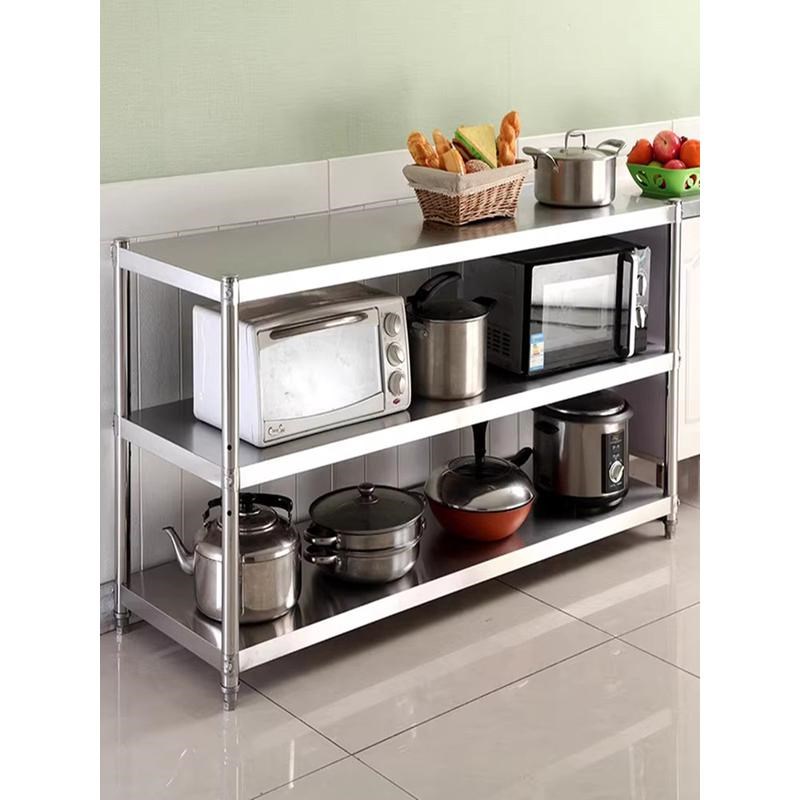 cs可移动置物架厨房微波炉架烤箱架收纳架不锈钢货架落地三层带轮