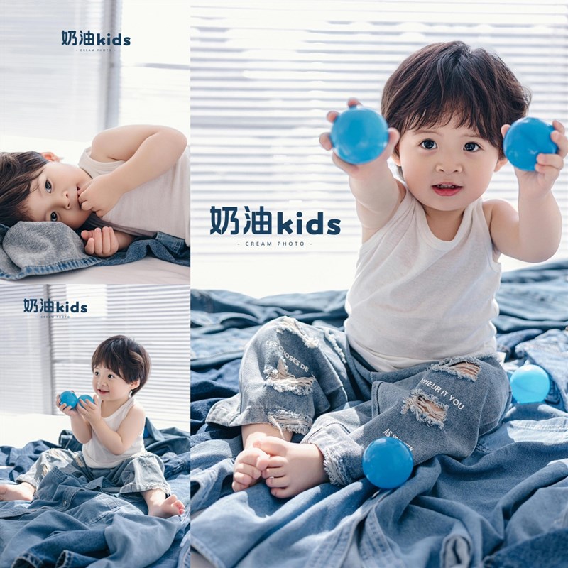 儿童摄影服装牛仔系简约自然光宝宝周岁照拍照服装影楼小童艺术照