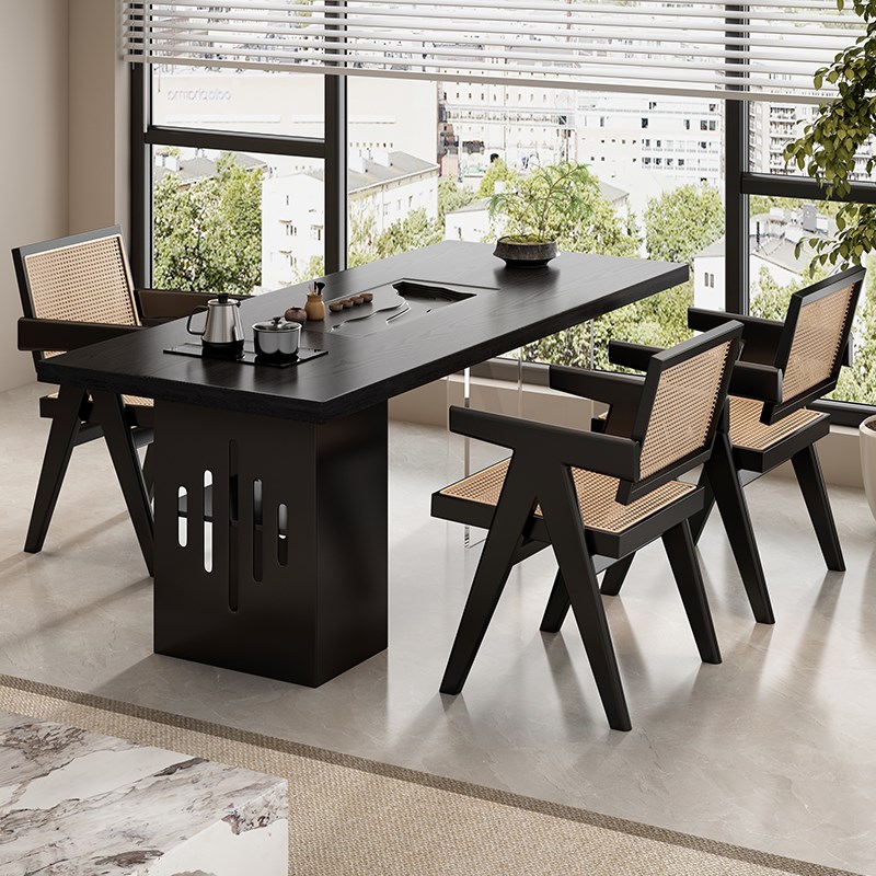 侘寂风实木茶桌阳台书桌办公室泡茶桌茶台茶盘一体高级感现代简约