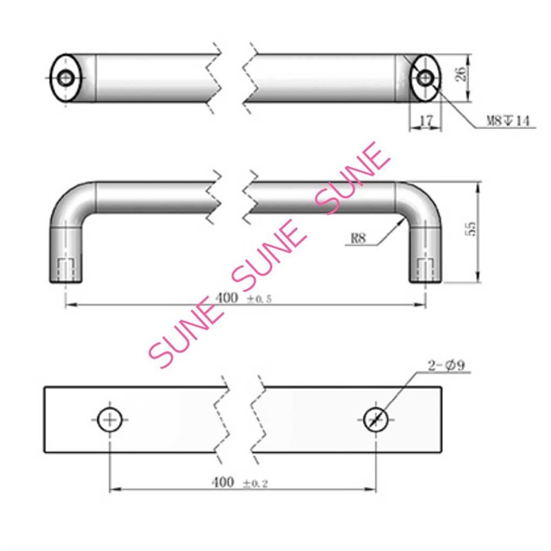 工业暗装椭圆铝拉手LS516-2A-1D 孔距300 320 350 400 450 500